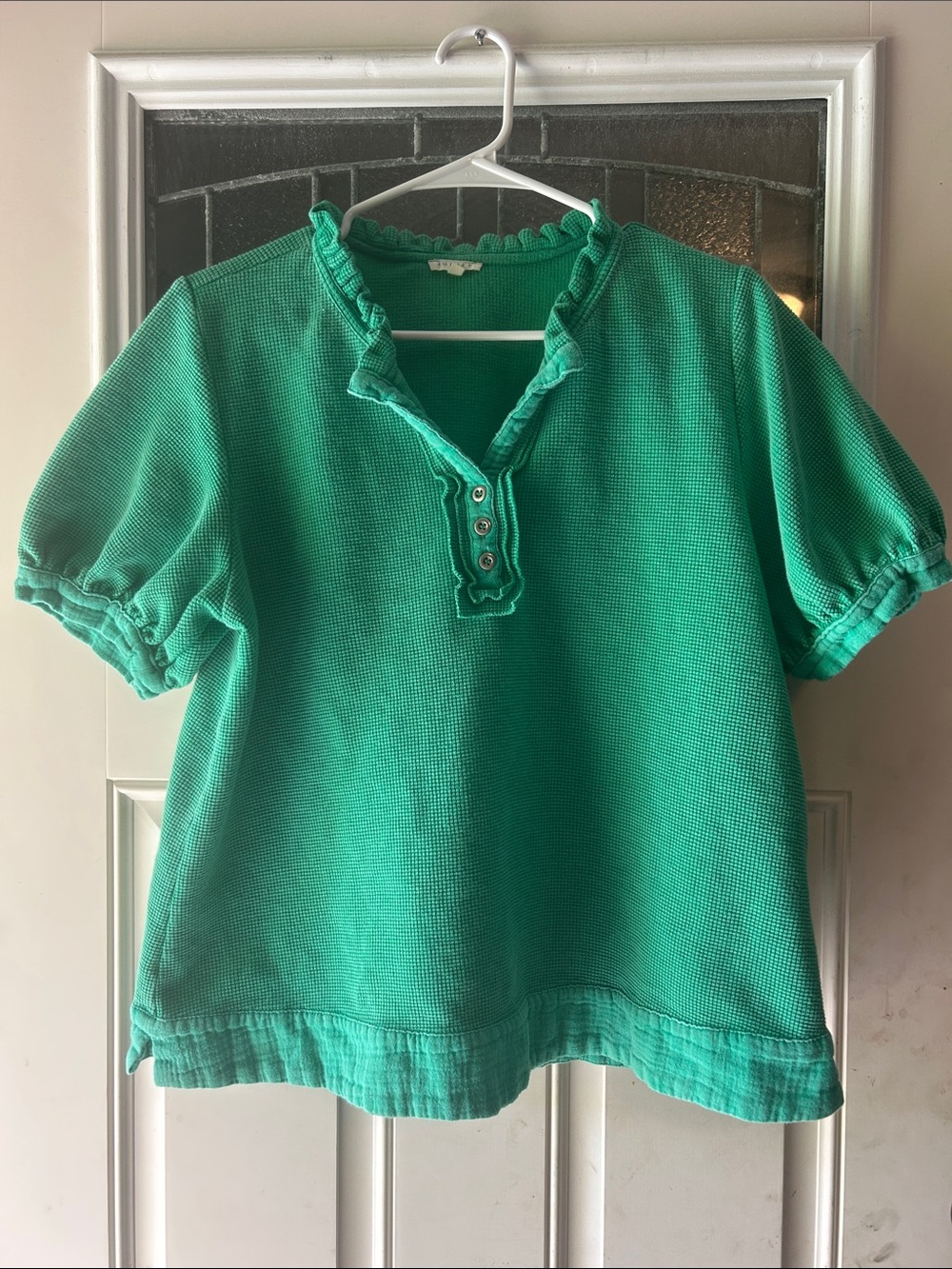JODIFL Emerald Green Ruffle-Trim Short Sleeve Tee